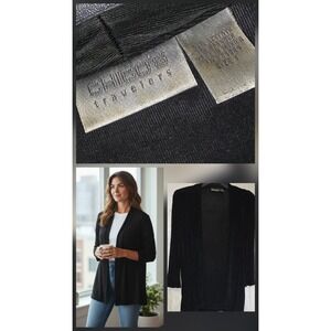 Chico's Travelers Size Med 1 Slinky Knit Cardigan Sweater Open Black Packable